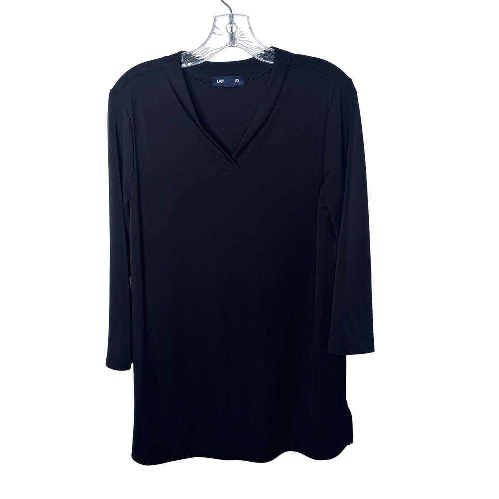 Lands End Black V Neck 3/4 Sleeve Tunic Top Womens Size S Made in‎ Vietnam